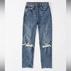 Abercrombie & Fitch Ultra High Rise Mom Jeans- Dark Ripped Wash